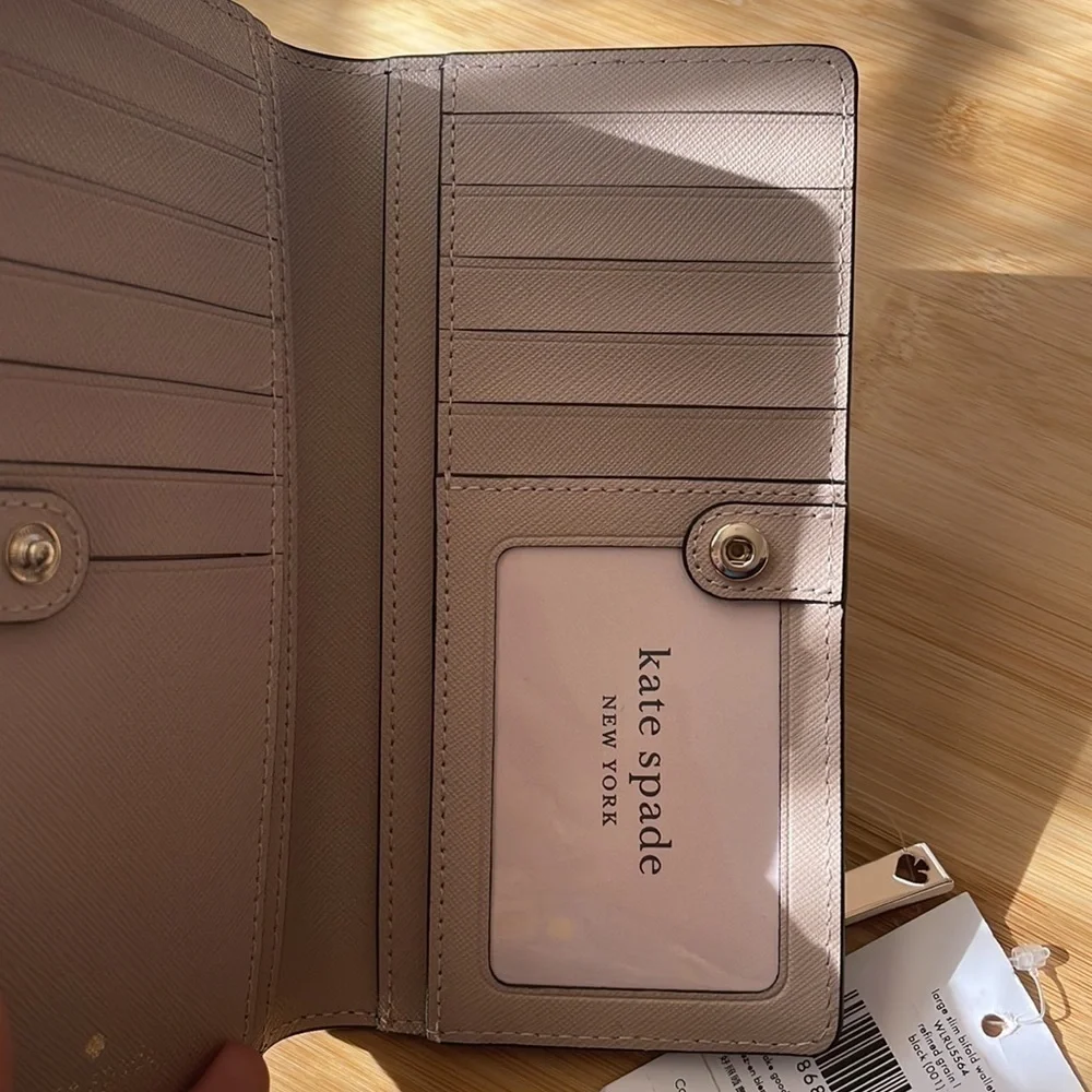 Brand New Kate Spade Genuine Leather Large Slim Bifold Black Wallet